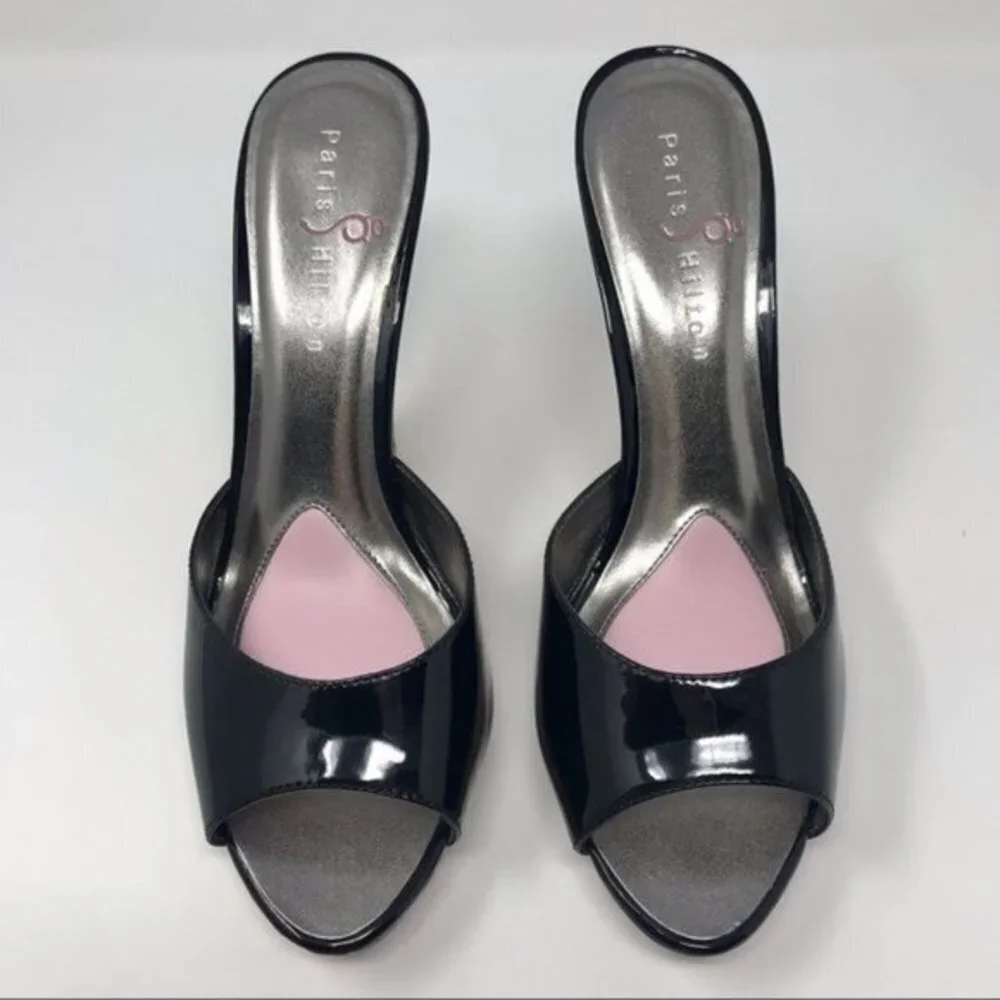 NWT Paris Hilton Black Patent Charme Platform Slide 9M